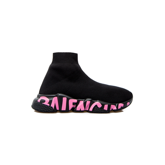 Balenciaga Speed Graffiti Knit Sneaker Black Pink