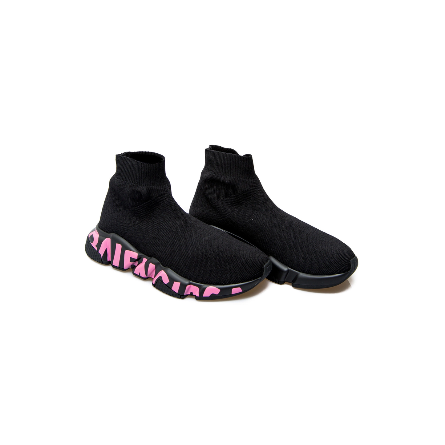 Balenciaga Speed Graffiti Knit Sneaker Black Pink